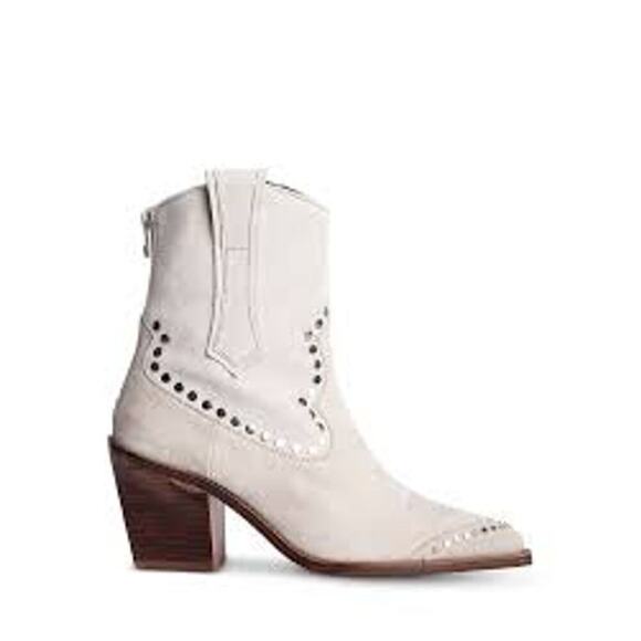 Zadig & Voltaire Cara High Suede Studded Western Boots in Cream Size 40 - Picture 1 of 9